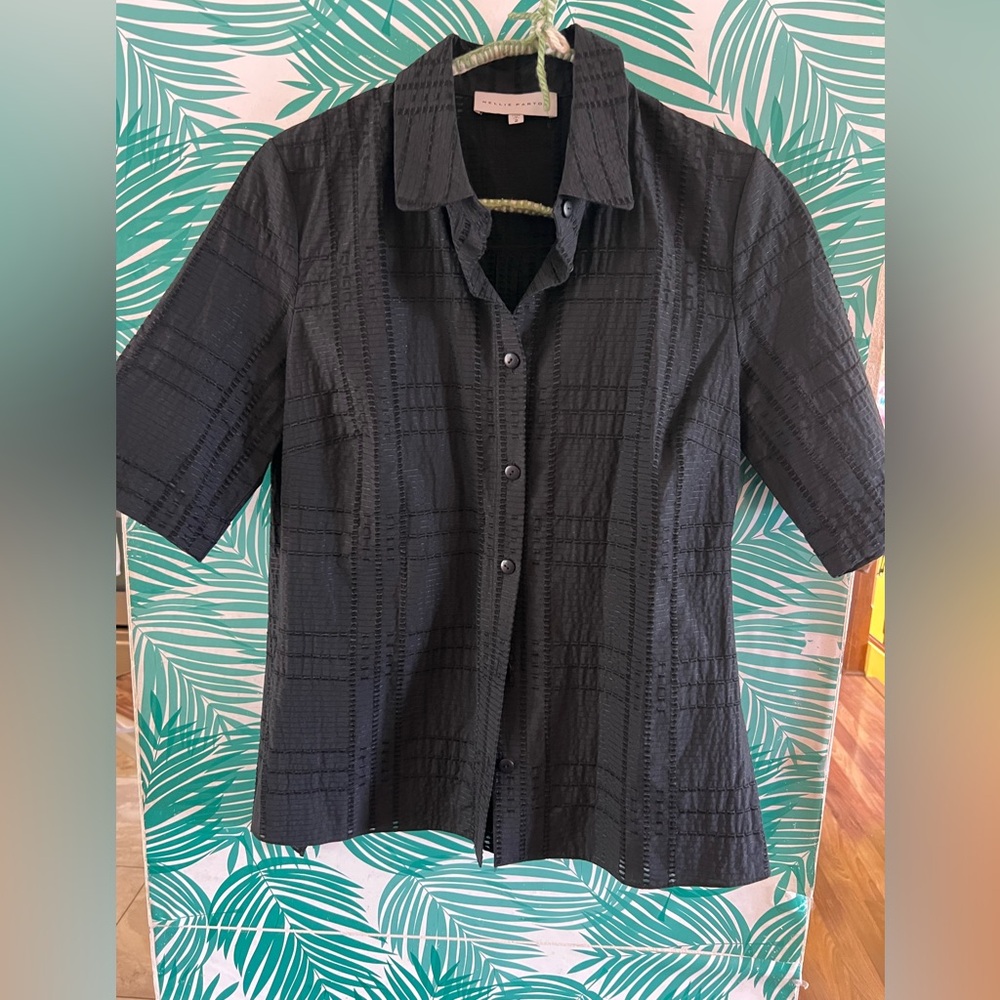 Nellie Partow blouse black with detail in the back button down size 2